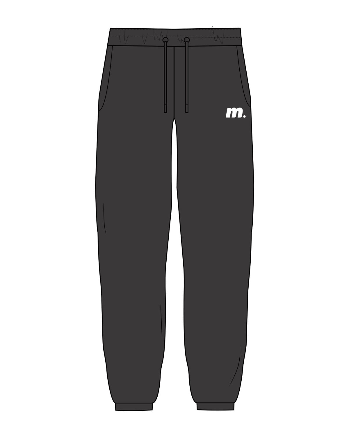 The Womens Classic Sweatpants - Washed Black - Motivate Movement - Left Leg - Printed - White