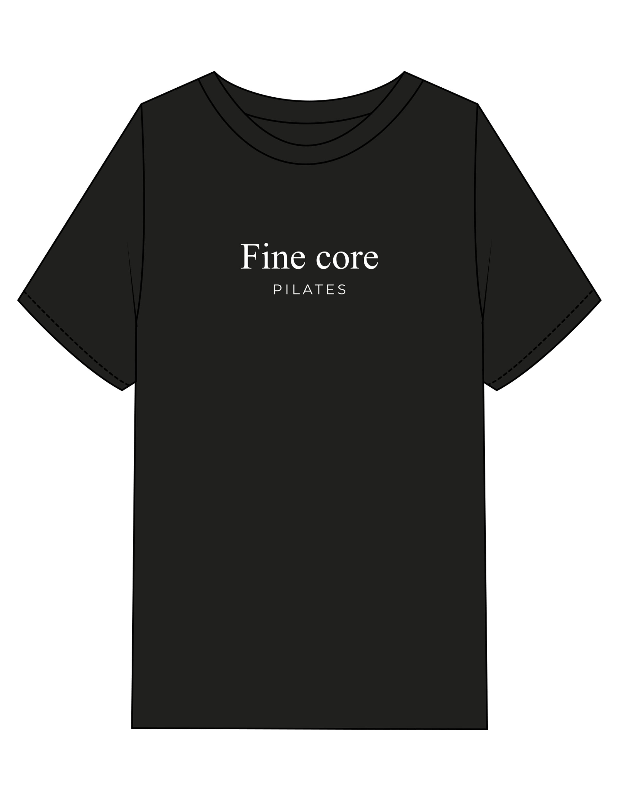 The Mens Heavyweight Tee - Black - Fine Core Pilates - Center Chest Stacked - Printed - White