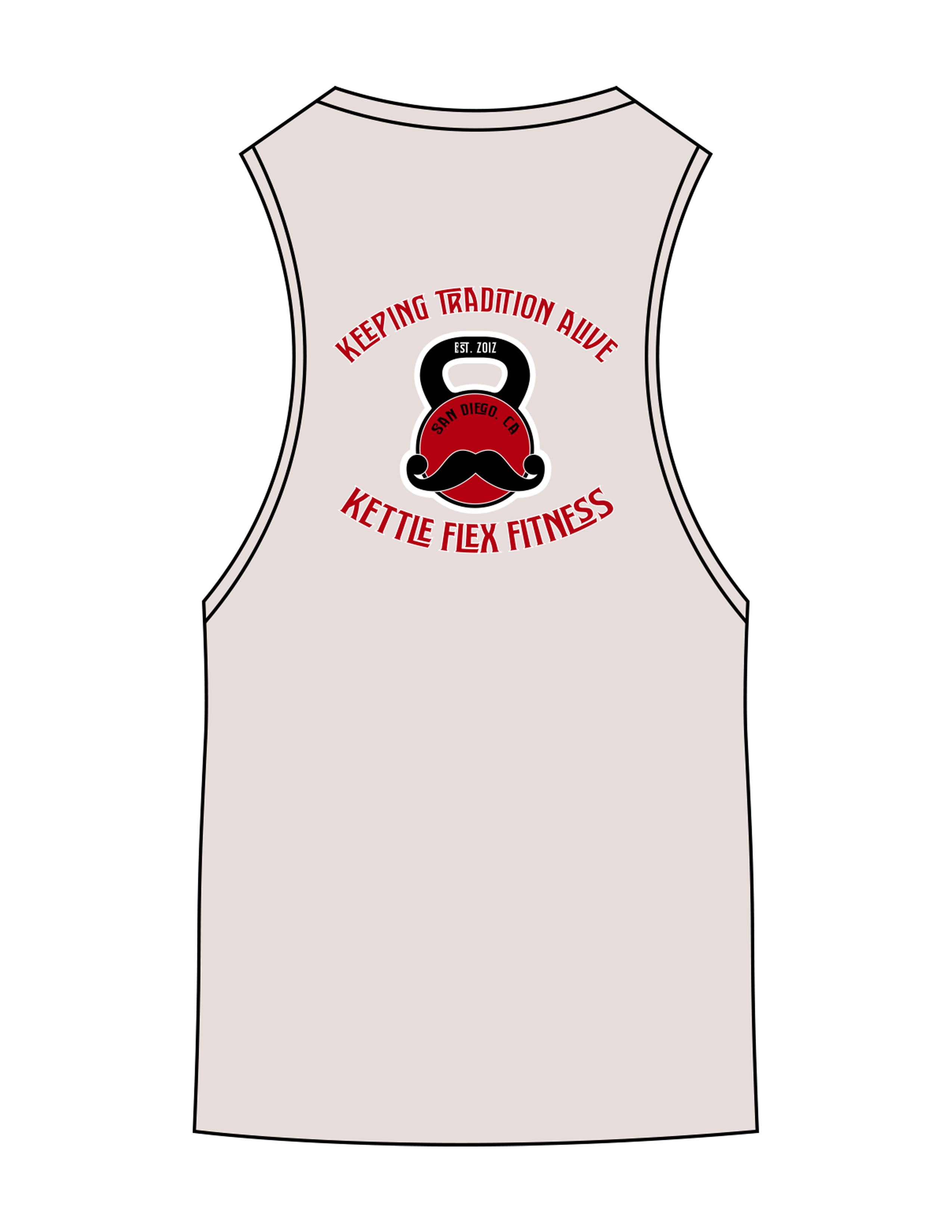 The Scoop Muscle Tank - Off White Heather - KettleFlex - Center Chest & Back Stacked - Printed - Full Color