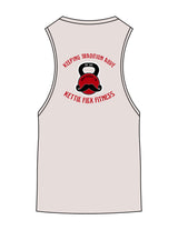 The Scoop Muscle Tank - Off White Heather - KettleFlex - Center Chest & Back Stacked - Printed - Full Color
