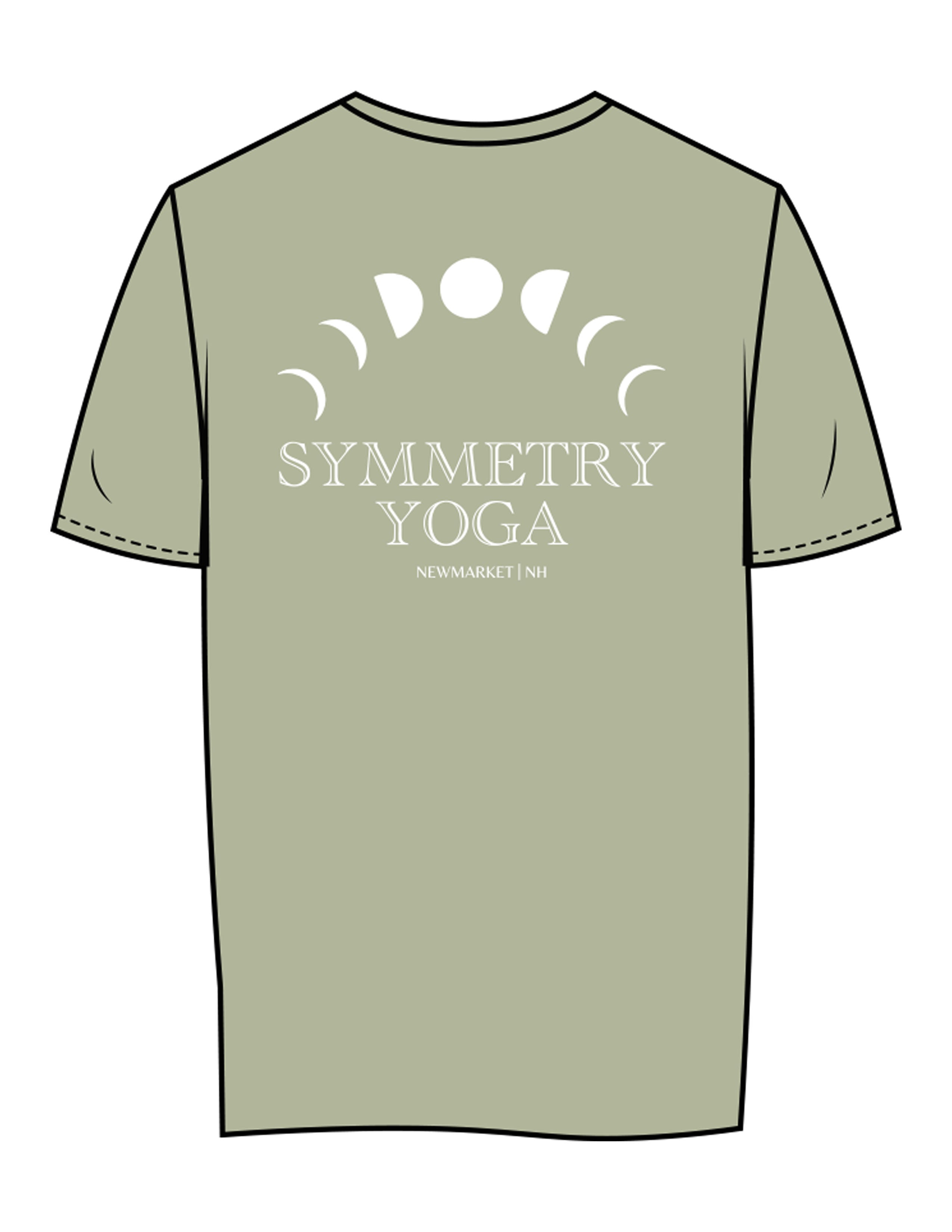 The Womens Tee - Pistachio - Symmetry Yoga - Left Chest & Back Stacked - Printed - White