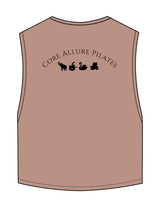 The Crop Muscle Tank - Clay - Core Allure Pilates - Left Chest Arc Stacked & Back Arc Stacked - Printed - Black