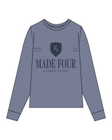 The Unisex Midweight Long Sleeve - Blue Jean - M4Lagree - Center Chest Stacked - Printed - Blue