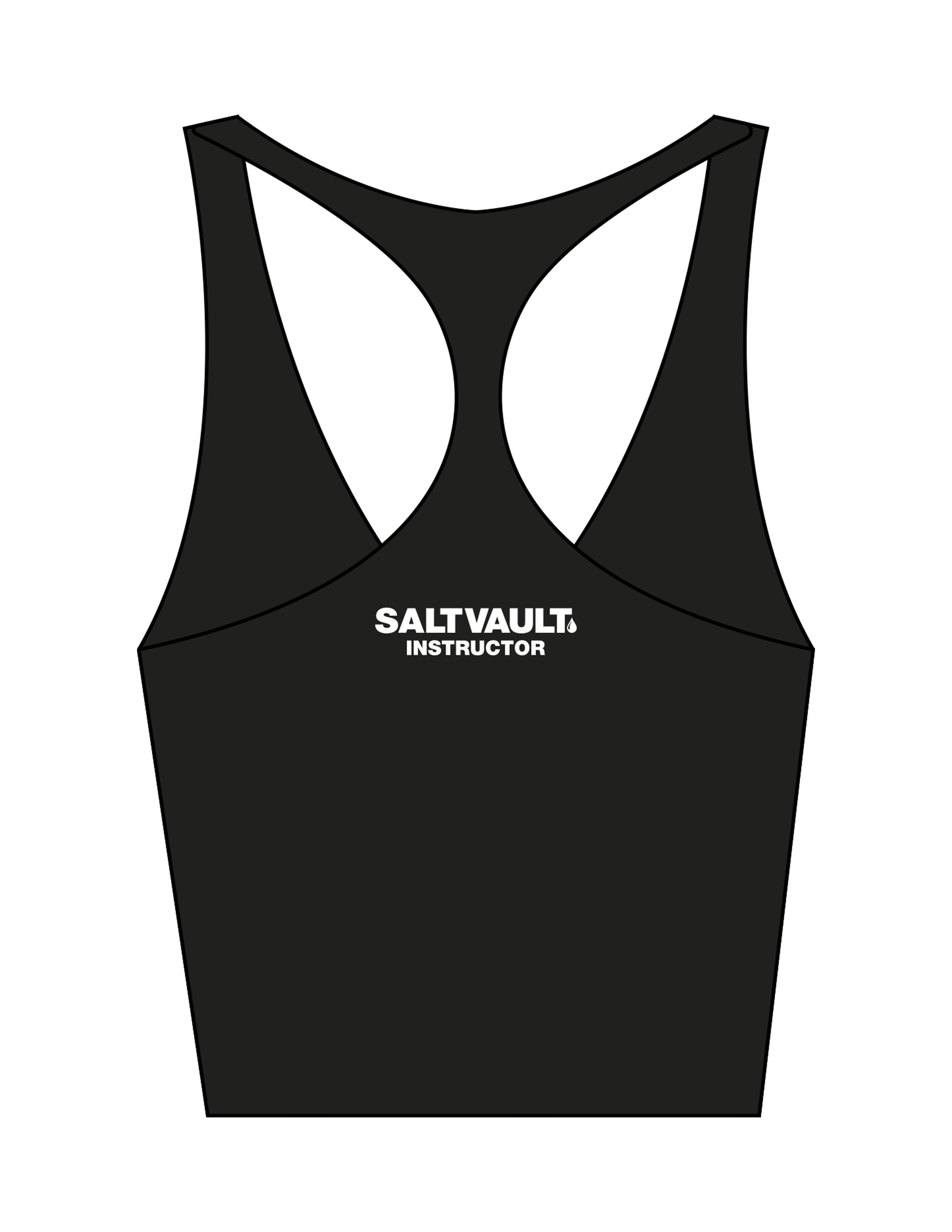 The Racer Tank - Black - Saltvault Instructor - Left Chest & Center Back Stacked - Printed - White