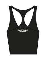 The Racer Tank - Black - Saltvault Instructor - Left Chest & Center Back Stacked - Printed - White