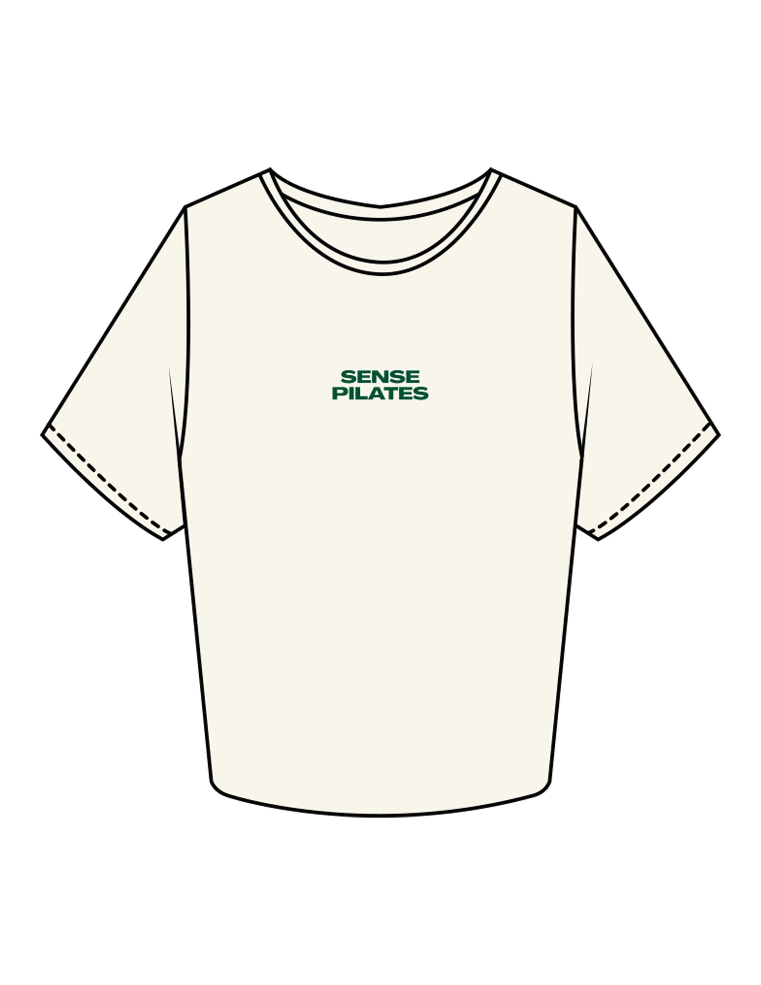 The Crop Tee - Off White - Sense Pilates - Center Chest Stacked - Printed - Green
