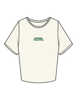 The Crop Tee - Off White - Sense Pilates - Center Chest Stacked - Printed - Green