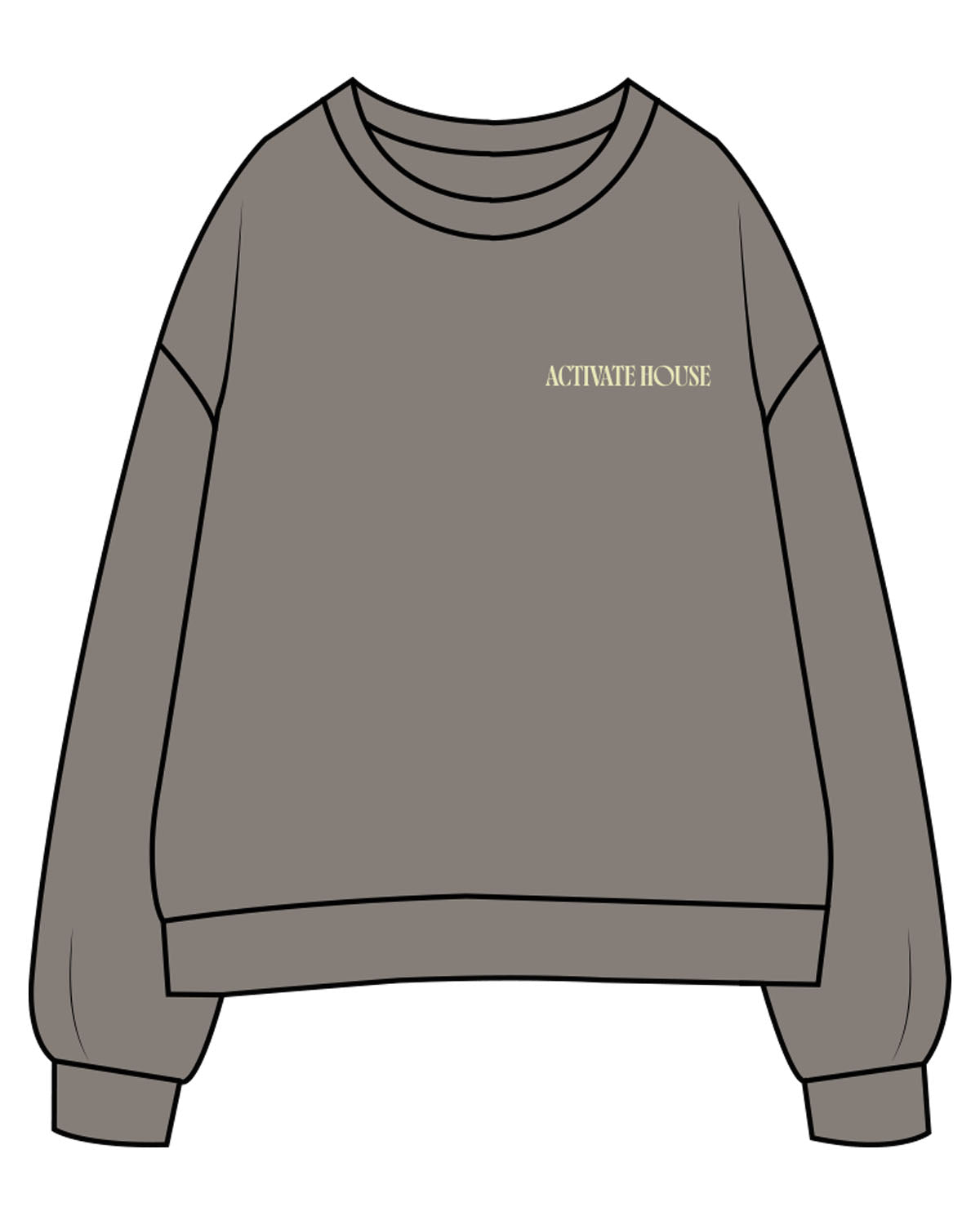 The Womens Crewneck - Washed Gray - Activate House - Left Chest & Back Stacked - Printed - Light Green