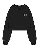 The Womens Crop Crewneck - Black - Core Collective - Left Chest & Right Sleeve - Printed - Bone