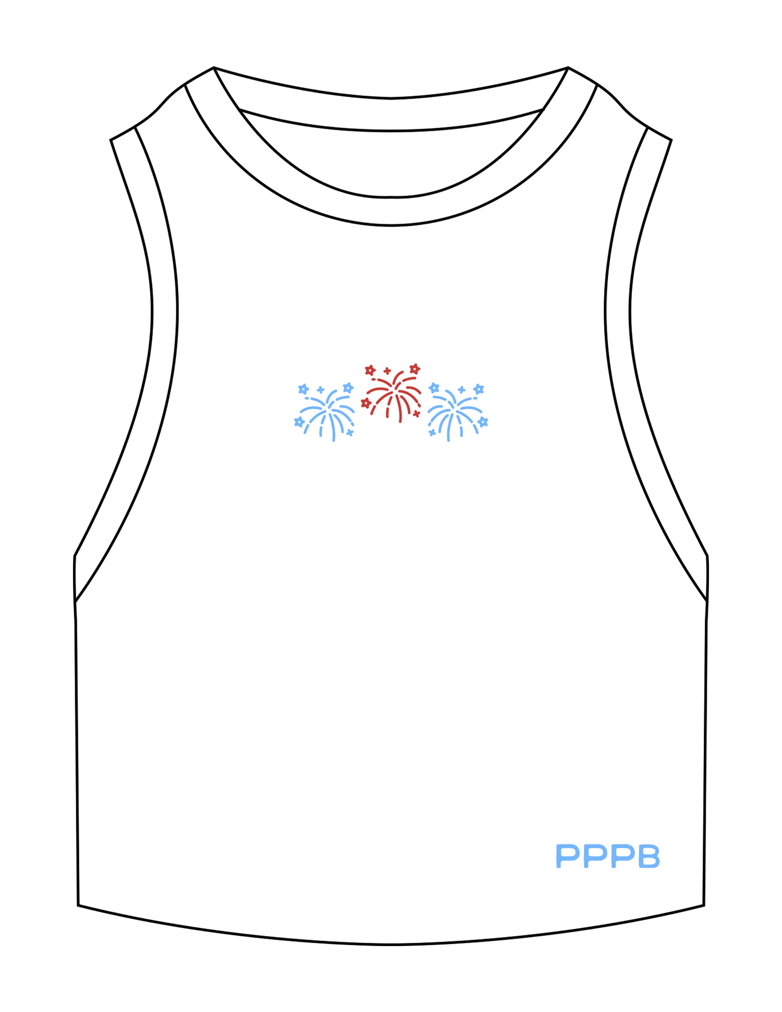 The Ribbed Crop Tank - White - Pilates Plus PB - Center Chest & Bottom Left - EMB - Full Color