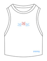 The Ribbed Crop Tank - White - Pilates Plus PB - Center Chest & Bottom Left - EMB - Full Color