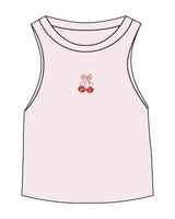 The Micro Rib Racer Crop - Pink - Viva Lagree - Center Chest Cherry - Printed - Red