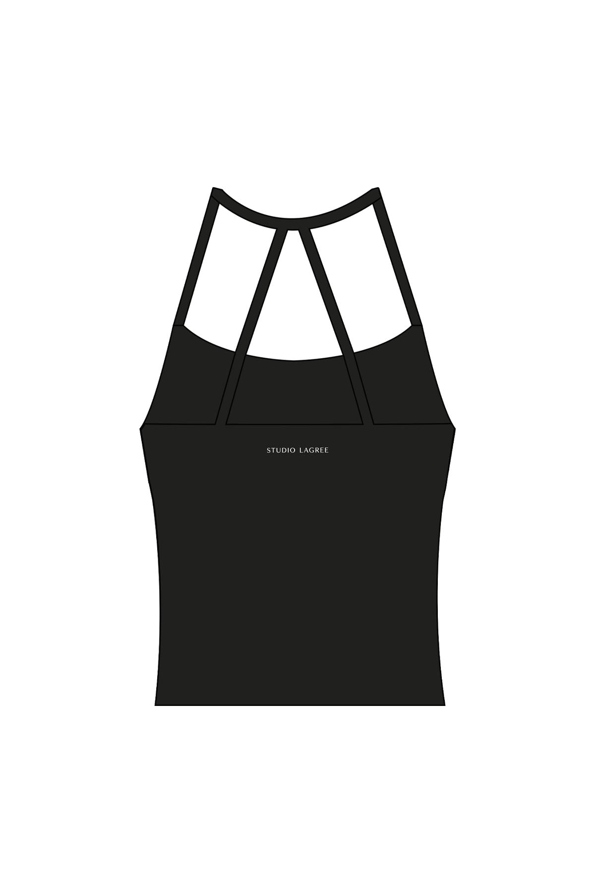 The Womens Sporty Tank - Black - Studio Lagree - Front Bottom Left & Center Back - Printed - White