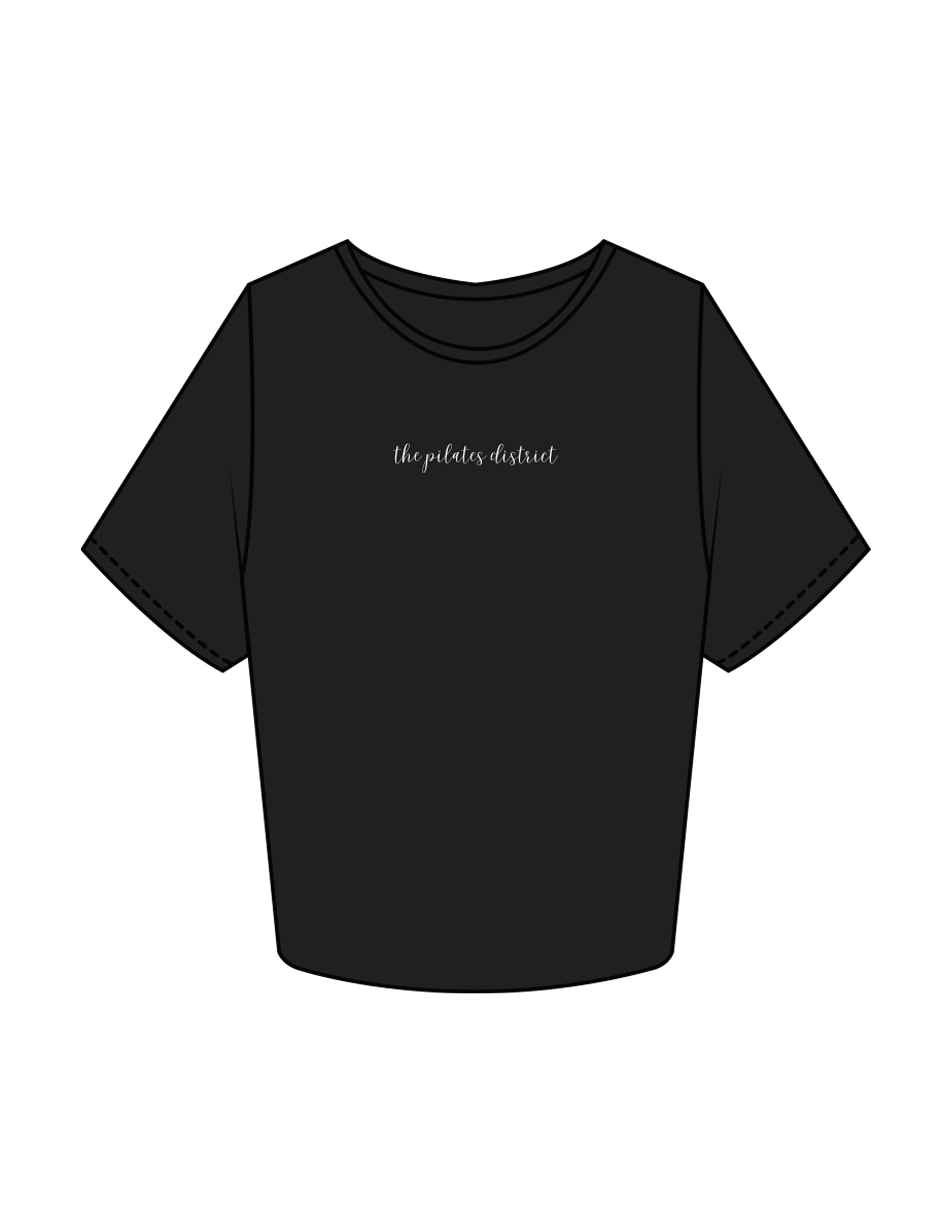 The Crop Tee - Black - THE PILATES DISTRICT - Center Chest - Printed - White