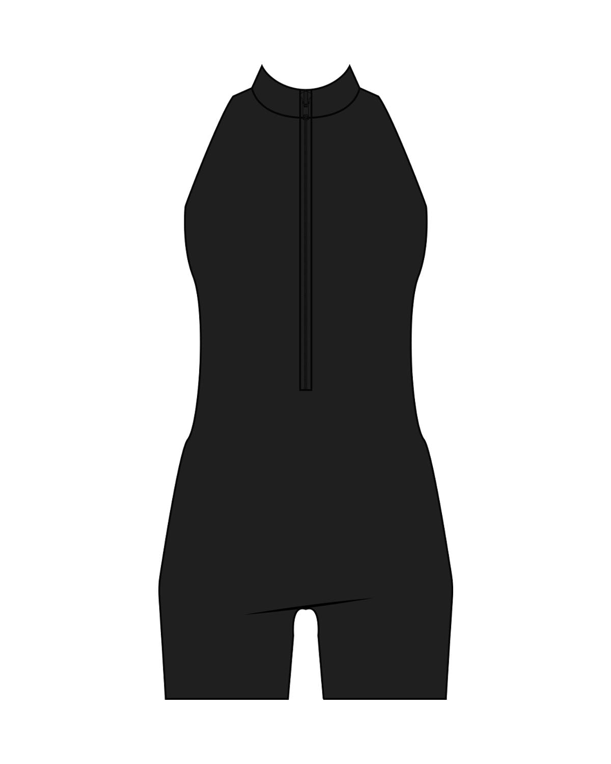 The High Neck Zip Jumpsuit - Black - HiLo - Center Back - Printed - White