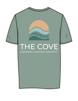 The Womens Tee - Sage - The Cove - Left Chest - Back Center Stacked - Printed - Full Color