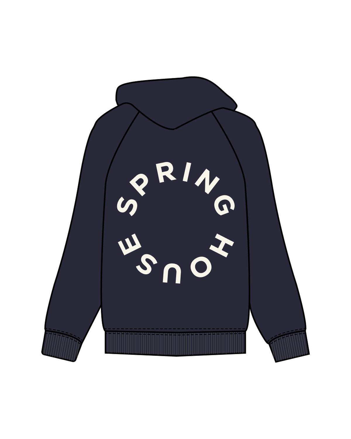 The Mens Hoodie - Ink - Spring House - Center Chest - Back Round - Printed - Off White