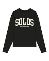 The Womens Long Sleeve - Black - Solos Pilates - Center Chest Stacked - Printed - Cream
