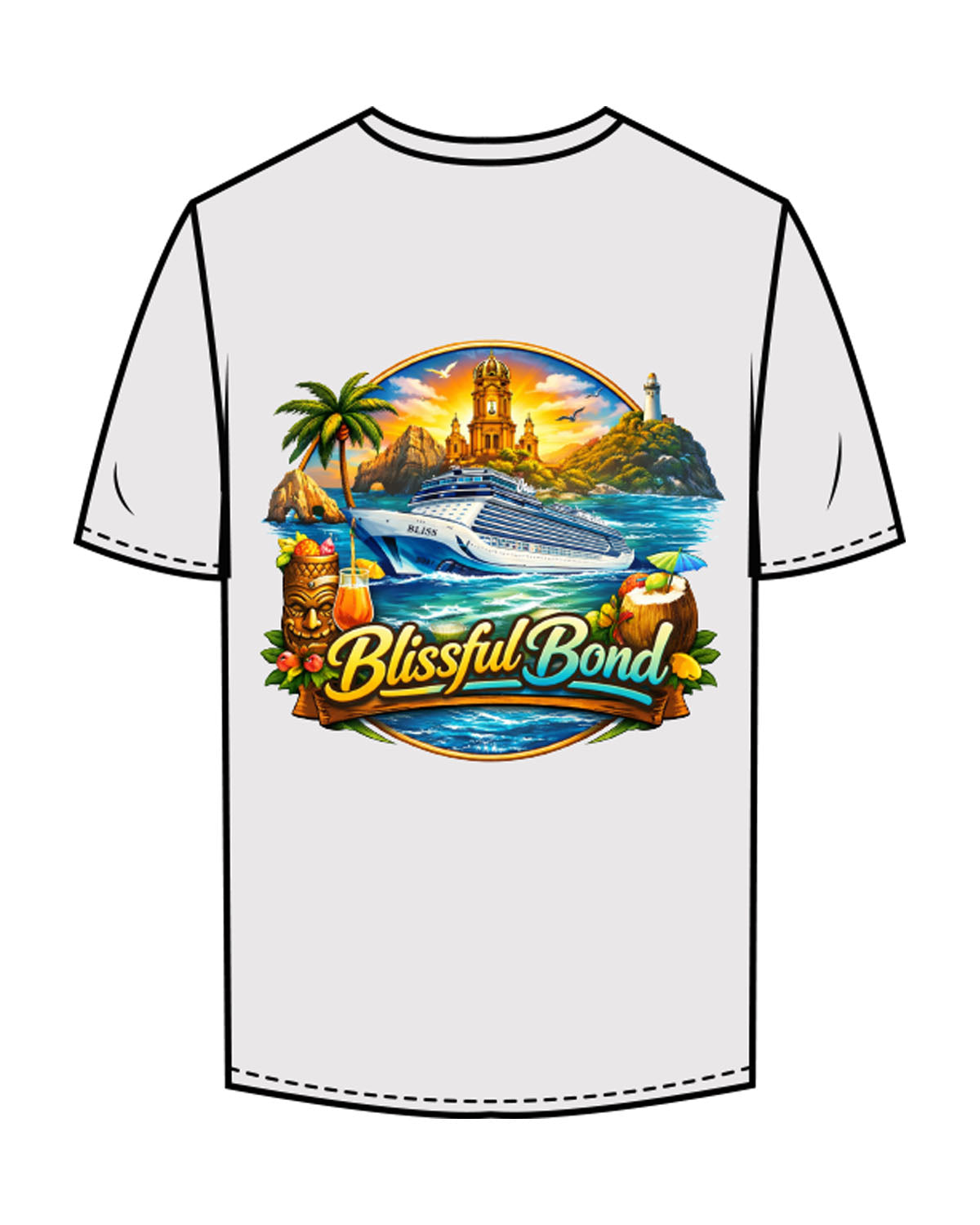 The Mens Tee - Bone - Blissful Bond - Left Chest Round - Back Full Center - Printed - Full Color