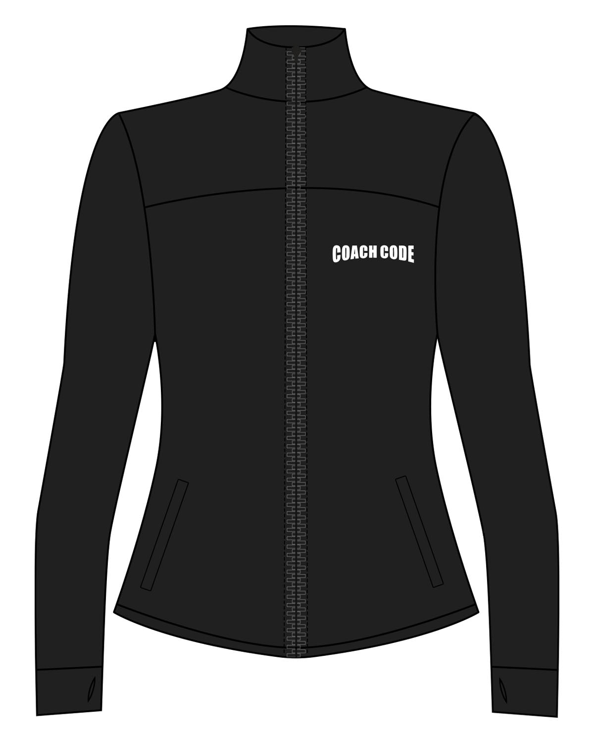 The Womens Zip Jacket - Black - Coach Code - Left Chest - Text - Printed - White