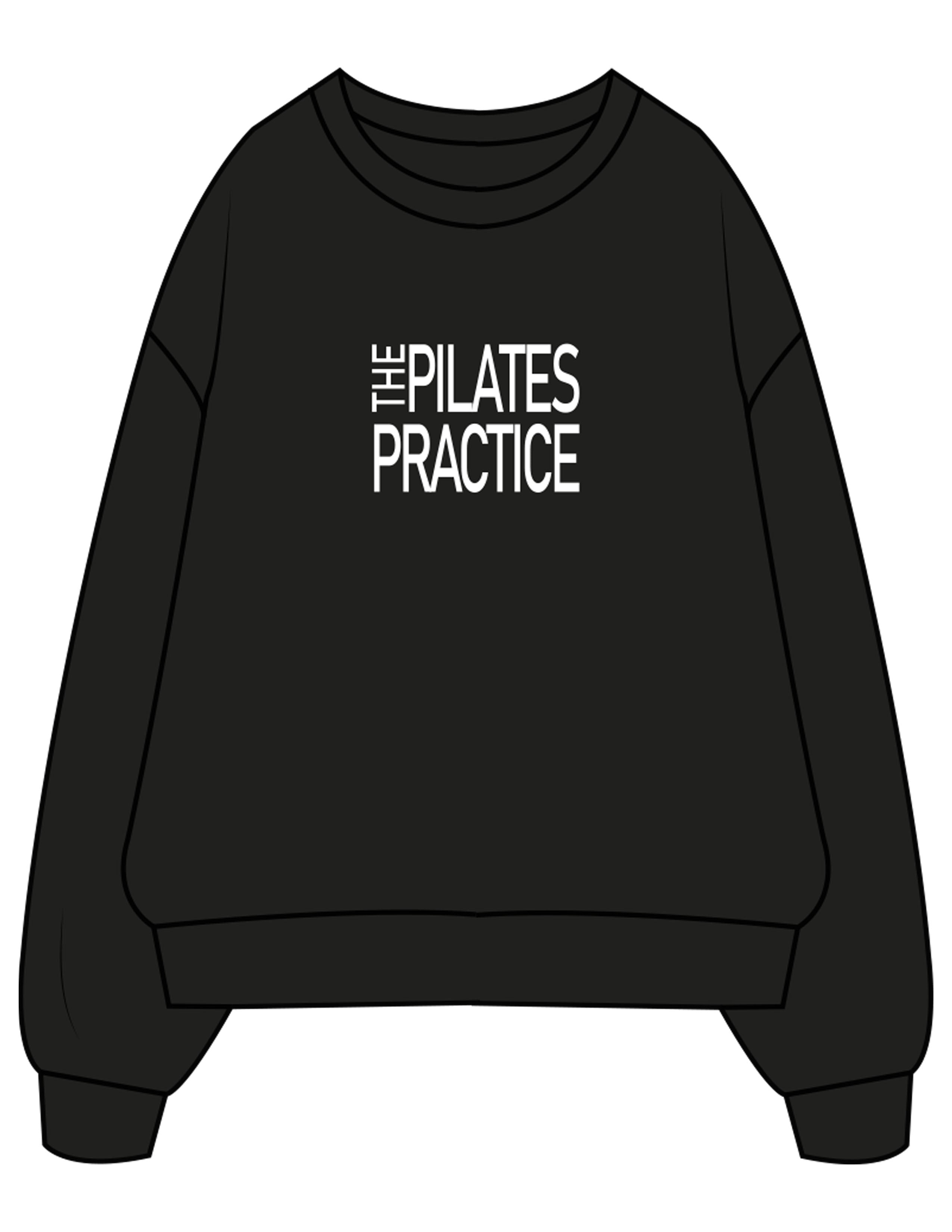 The Mens Crewneck - Black - Pilates Practice - Center Chest Stacked - Printed - White