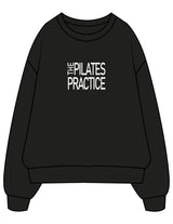 The Mens Crewneck - Black - Pilates Practice - Center Chest Stacked - Printed - White