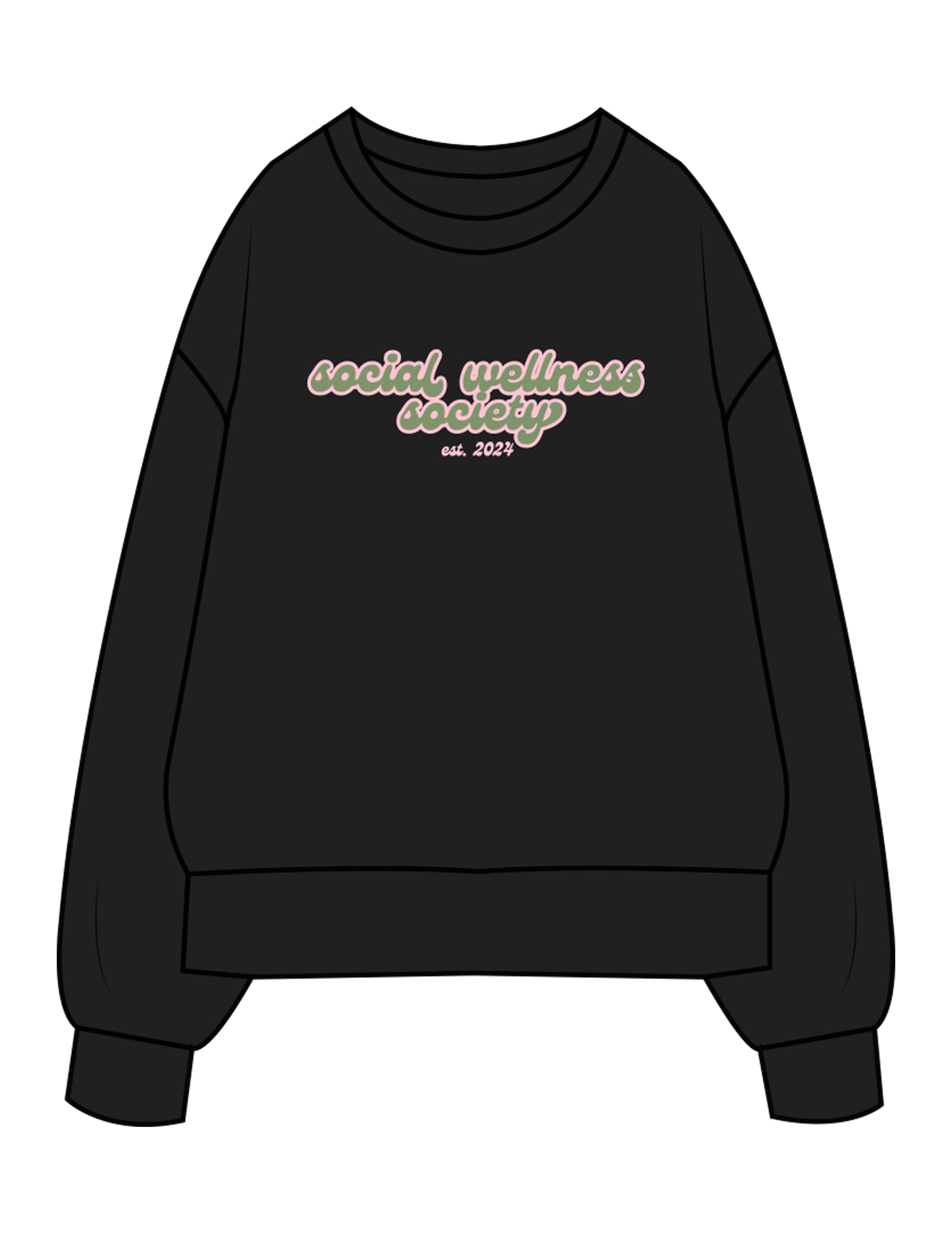 The Womens Heavyweight Crewneck - Black - SWS - Center Chest Stacked - Printed - Full Color