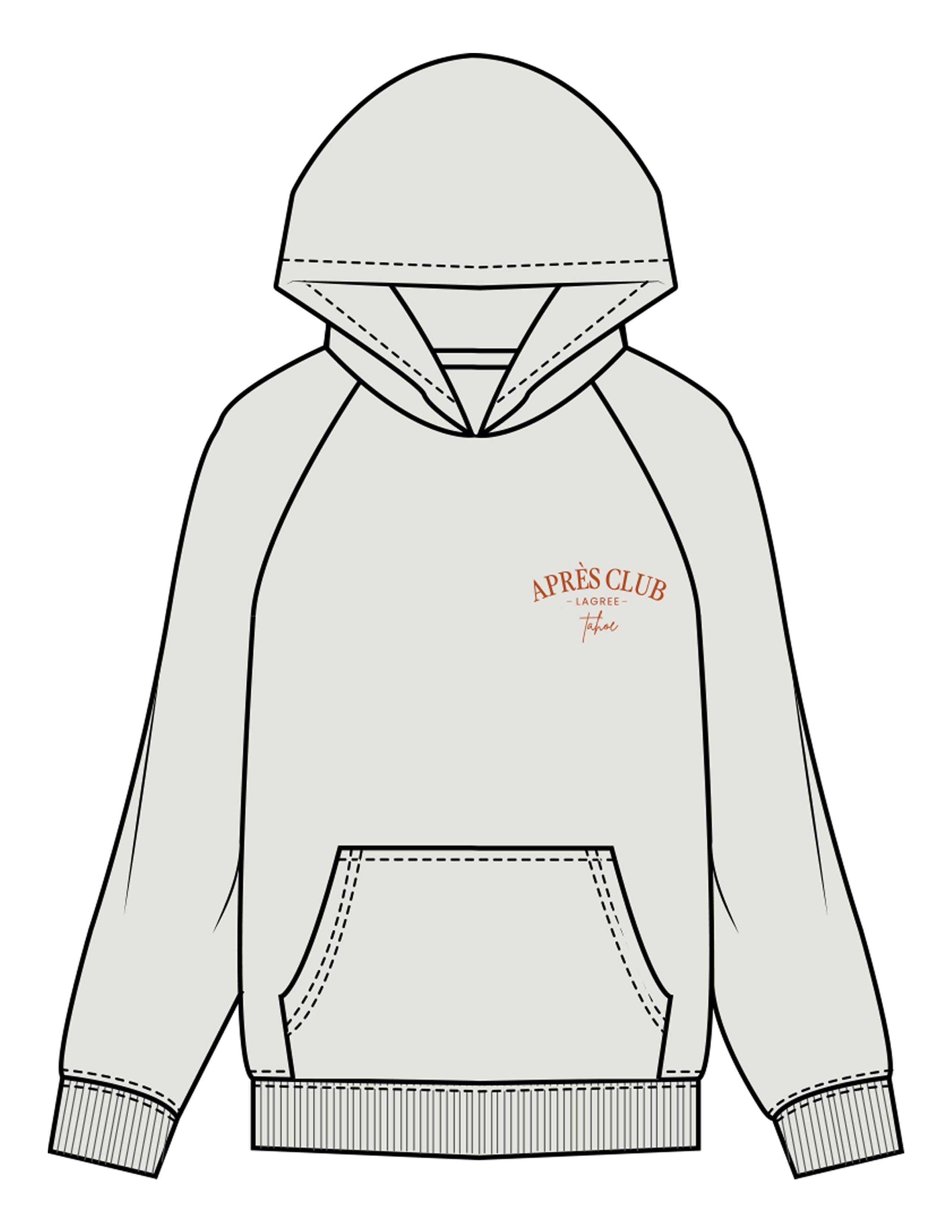The Womens Hoodie - Washed Bone - Lagree Tahoe - Left Chest Stacked & Back Illustration - Printed - Full Color