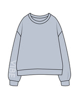 The Womens Crewneck - Powder - Vibe Hot Yoga & Pilates - Right Sleeve & Back Neckline - Printed - White