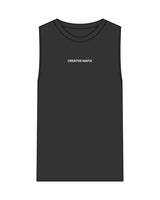The Womens Heavyweight Tank - Washed Black - CREATIVE MAFIA - Center Chest - White