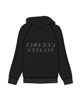 The Womens Hoodie - Black - Clearly Pilates - Center Chest Stacked & Back Center Mirror - Bone