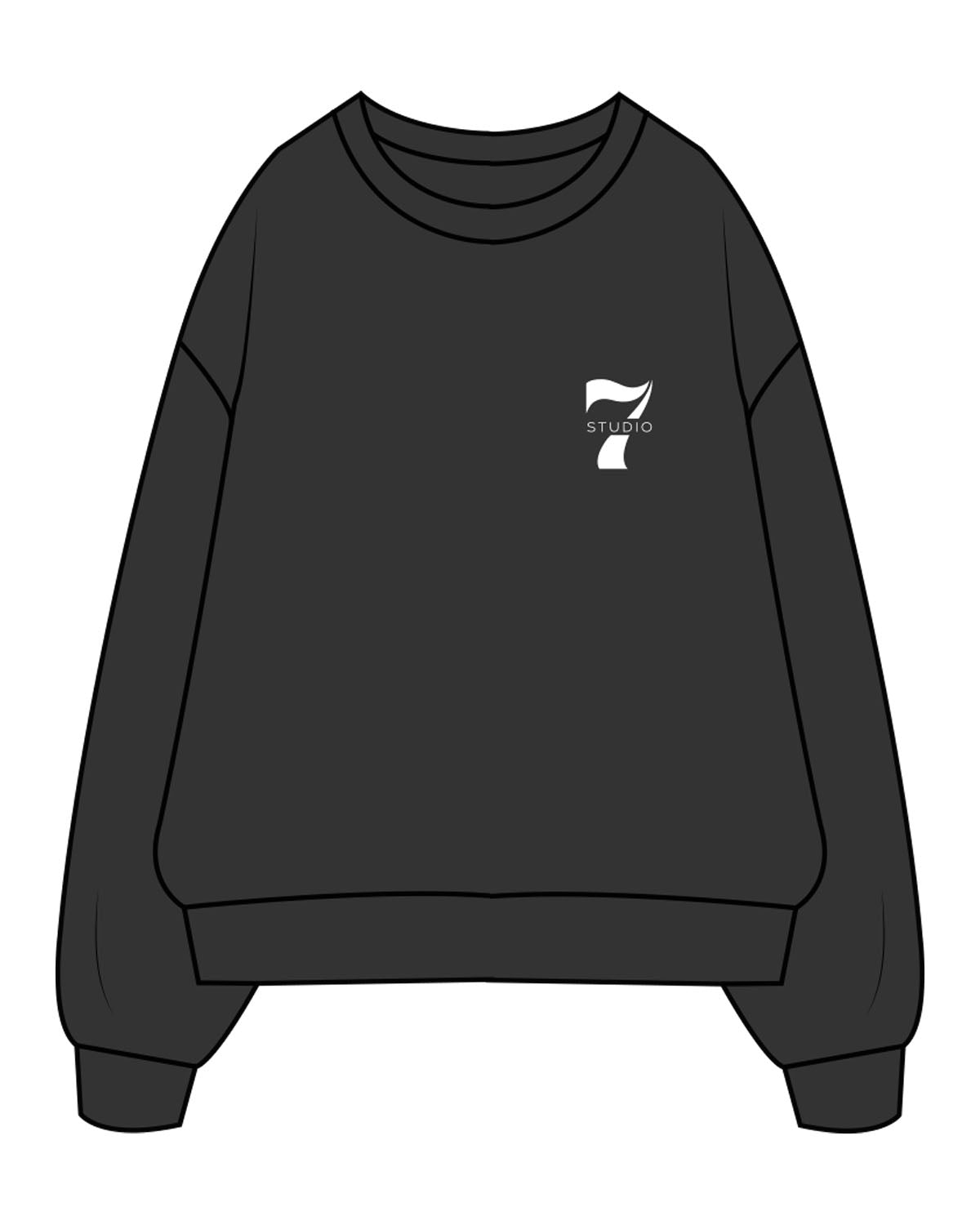 The Mens Crewneck - Washed Black - STUDIO 7 - Left Chest - Printed - White