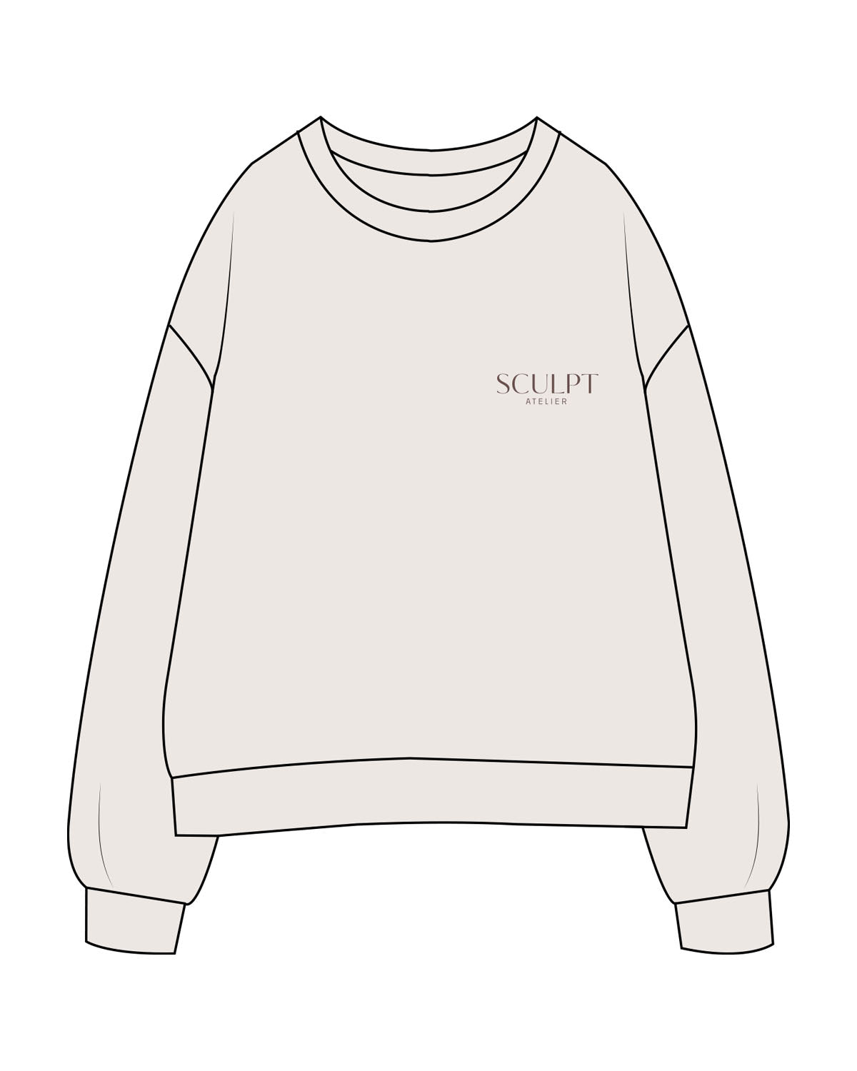 The Womens Crewneck - Bone - Sculpt Altelier - Left Chest Stacked - Printed - Brown
