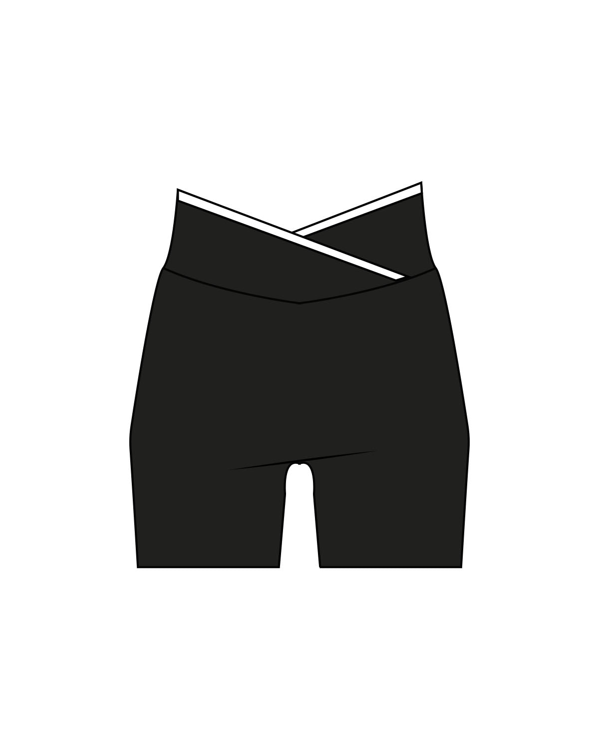 The Piped Crossover Short - Black - Flowcorps - Center Back Waistline - Printed - White