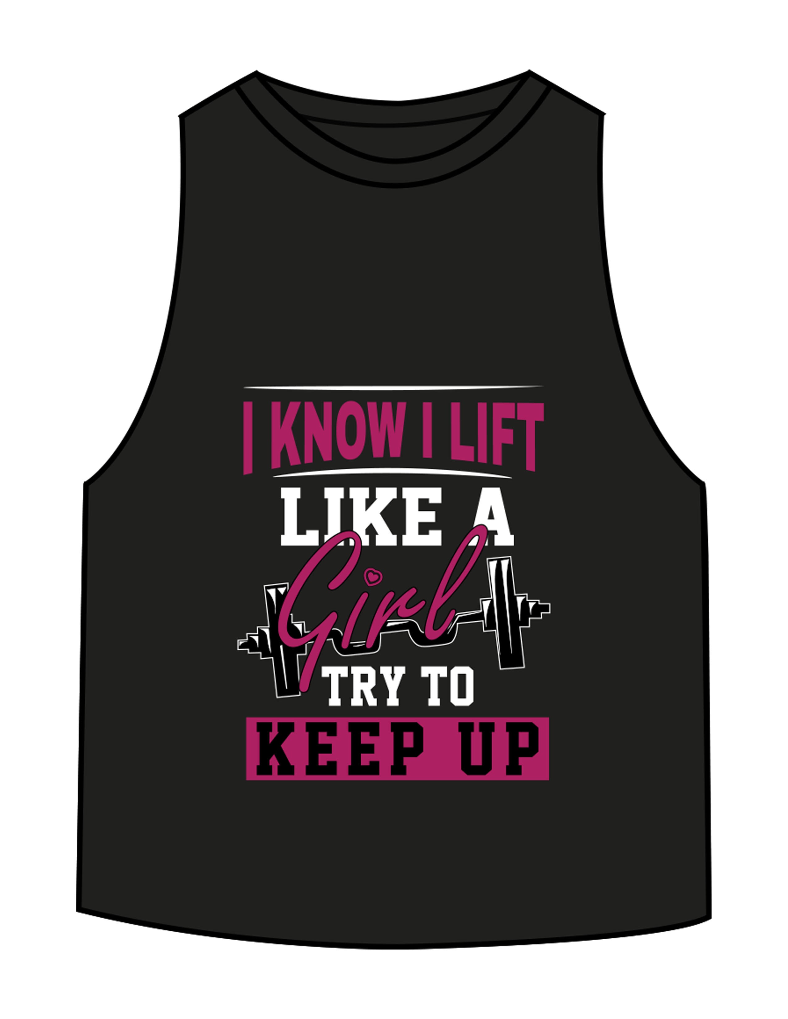 The Crop Muscle Racerback - Black - Delta Fitness - Chest Stacked "I LIFT" & Back Icon - Printed - Full Color