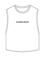 The Crop Muscle Tank - White - THE PILATES DISTRICT - Center Chest - Printed - Black