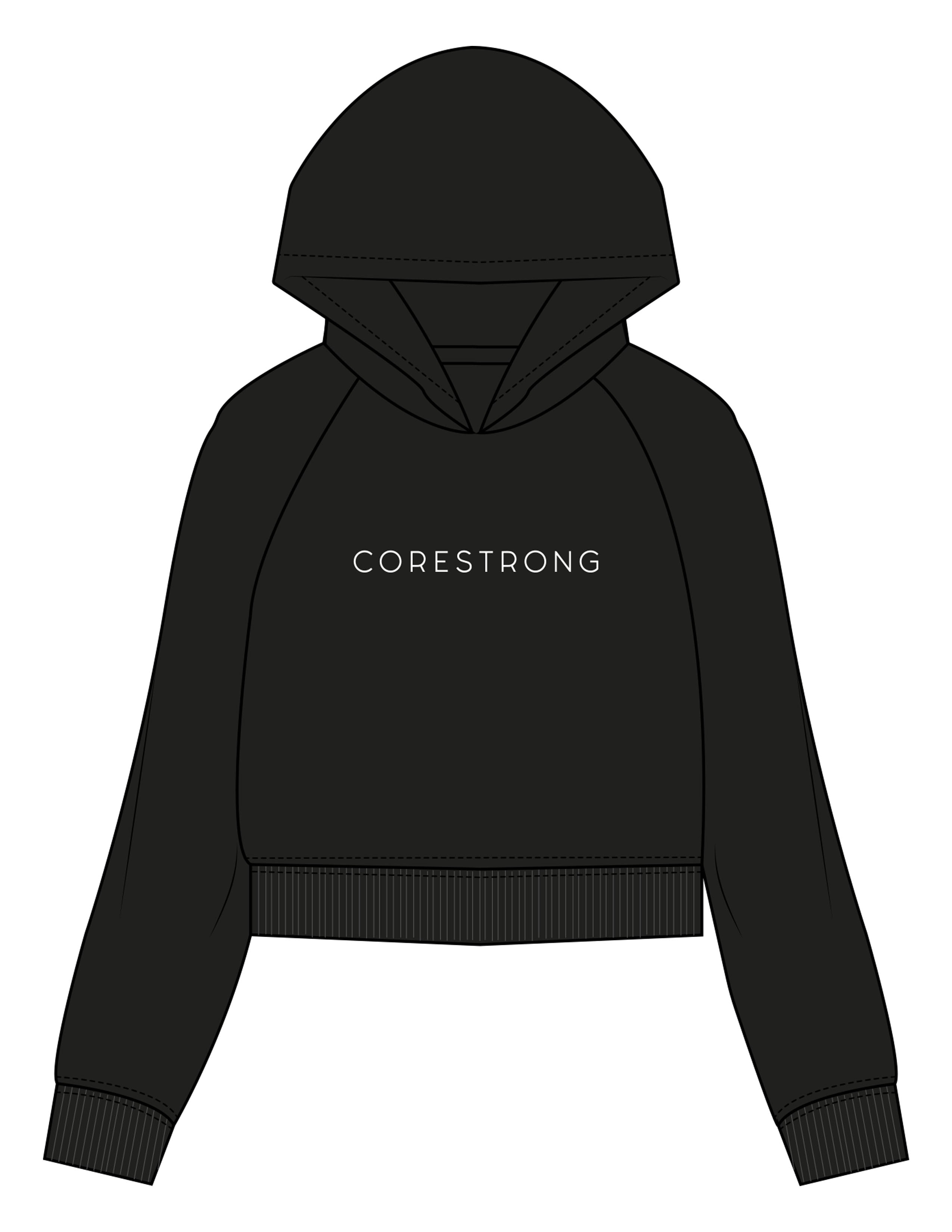 The Womens Lightweight Cropped Hoodie - Black - Core Strong - Center Chest - Printed - White