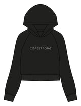 The Womens Lightweight Cropped Hoodie - Black - Core Strong - Center Chest - Printed - White