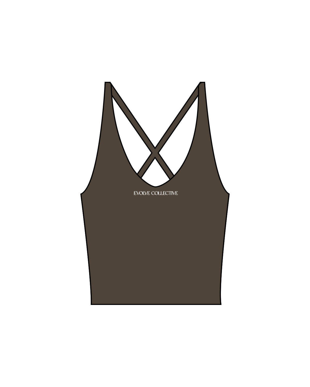 The Sporty Strappy Tank - Brown - Evolve Collective - Center Chest - Printed - White