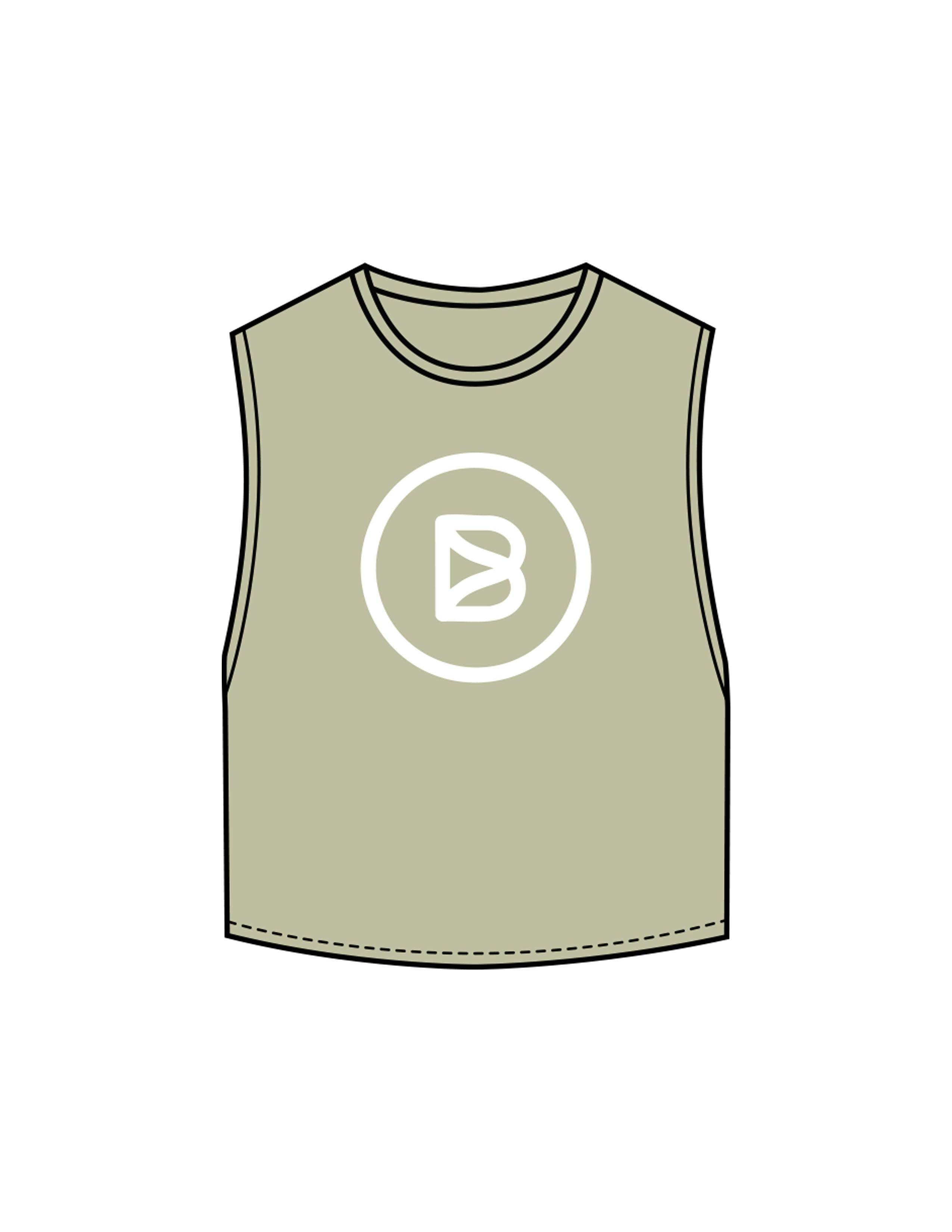 The Crop Muscle Tank - Pistachio - Bond Fitness - Center Chest Round & Upper Back - Printed - White