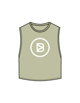 The Crop Muscle Tank - Pistachio - Bond Fitness - Center Chest Round & Upper Back - Printed - White