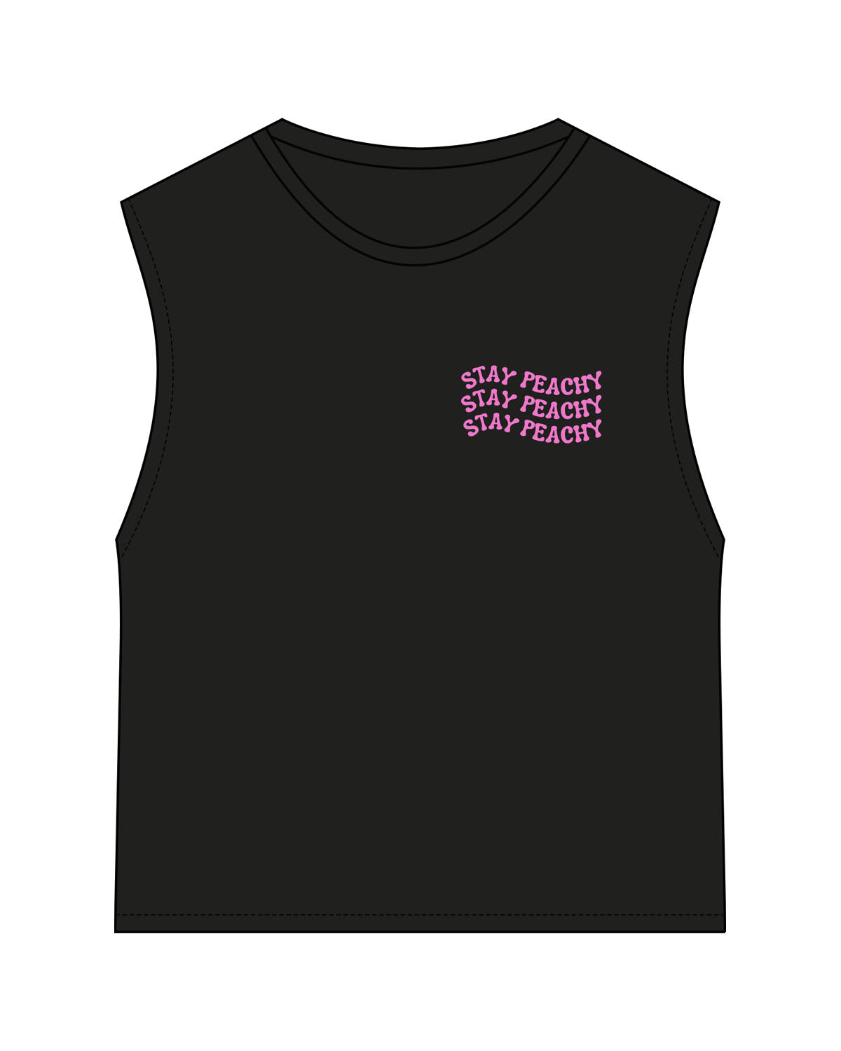 The Womens Classic Crop Tank - Black - Peachy Glow - Left Chest Stacked & Back Stacked - Printed - Hot Pink
