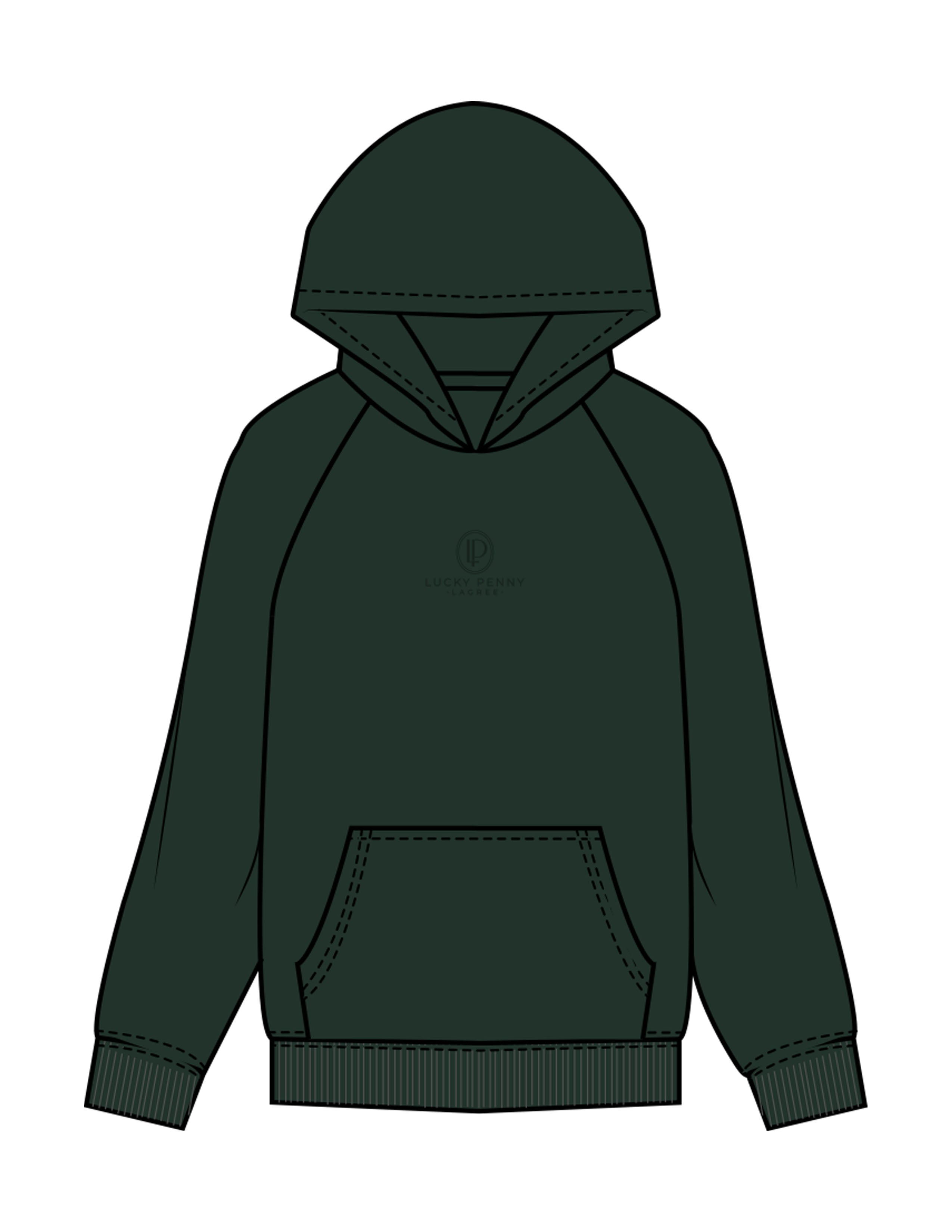 The Mens Hoodie - Pine Green - Lucky Penny - Center Chest Stacked - Embroidered - Tone on Tone