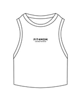 The Ribbed Crop Tank - White - Fit 4 Mom Carlsbad Encinitas - Center Chest Stacked - Embroidered - Black