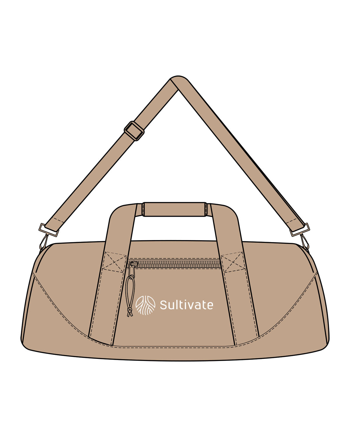 The Gym Duffel - Tan - Sultivate - Center Body Logo - Printed - White