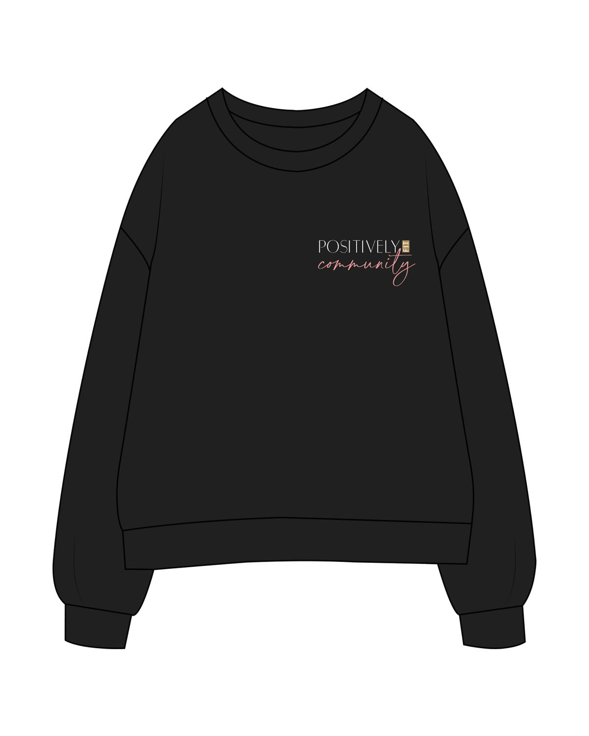 The Womens Crewneck - Black - Positively Fit - Left Chest & Back Stacked - Printed - Full Color
