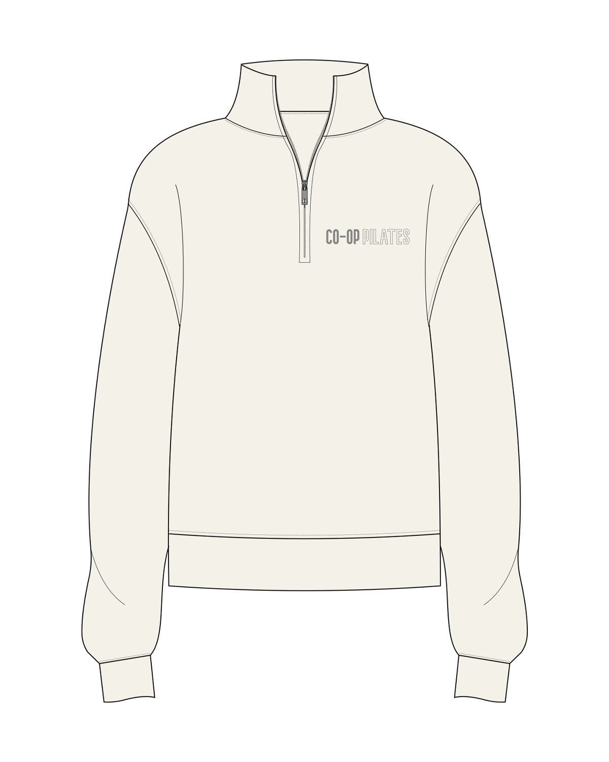 The Womens 1/4 Zip - Off White - Co-Op Pilates - Left Chest - Printed - Gray