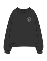 The Womens Crewneck - Washed Black - Sculpted By Lagree - Left Chest Round Icon - Printed - White