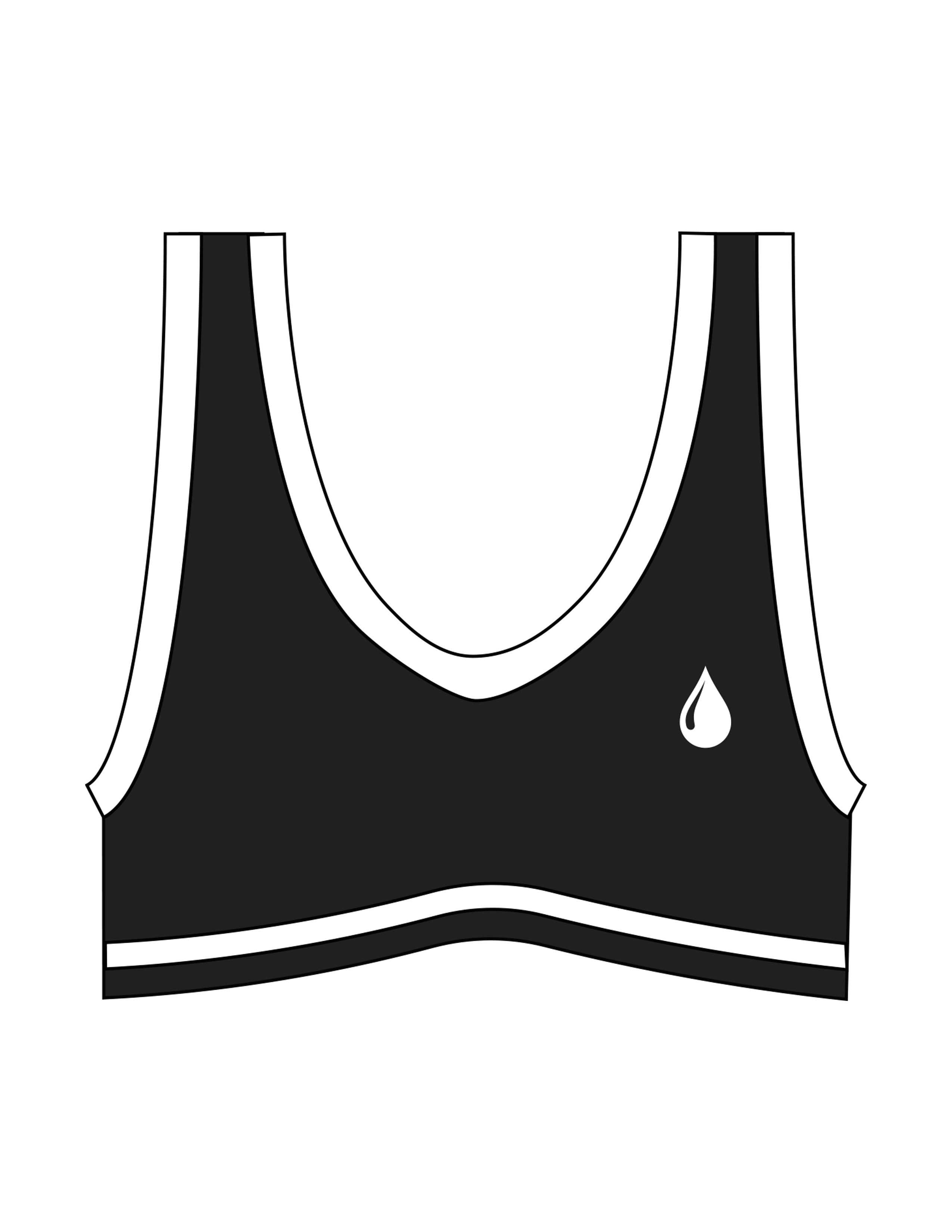 The Piped Bra - Black - Saltvault - Left Chest & Center Back - Printed - White