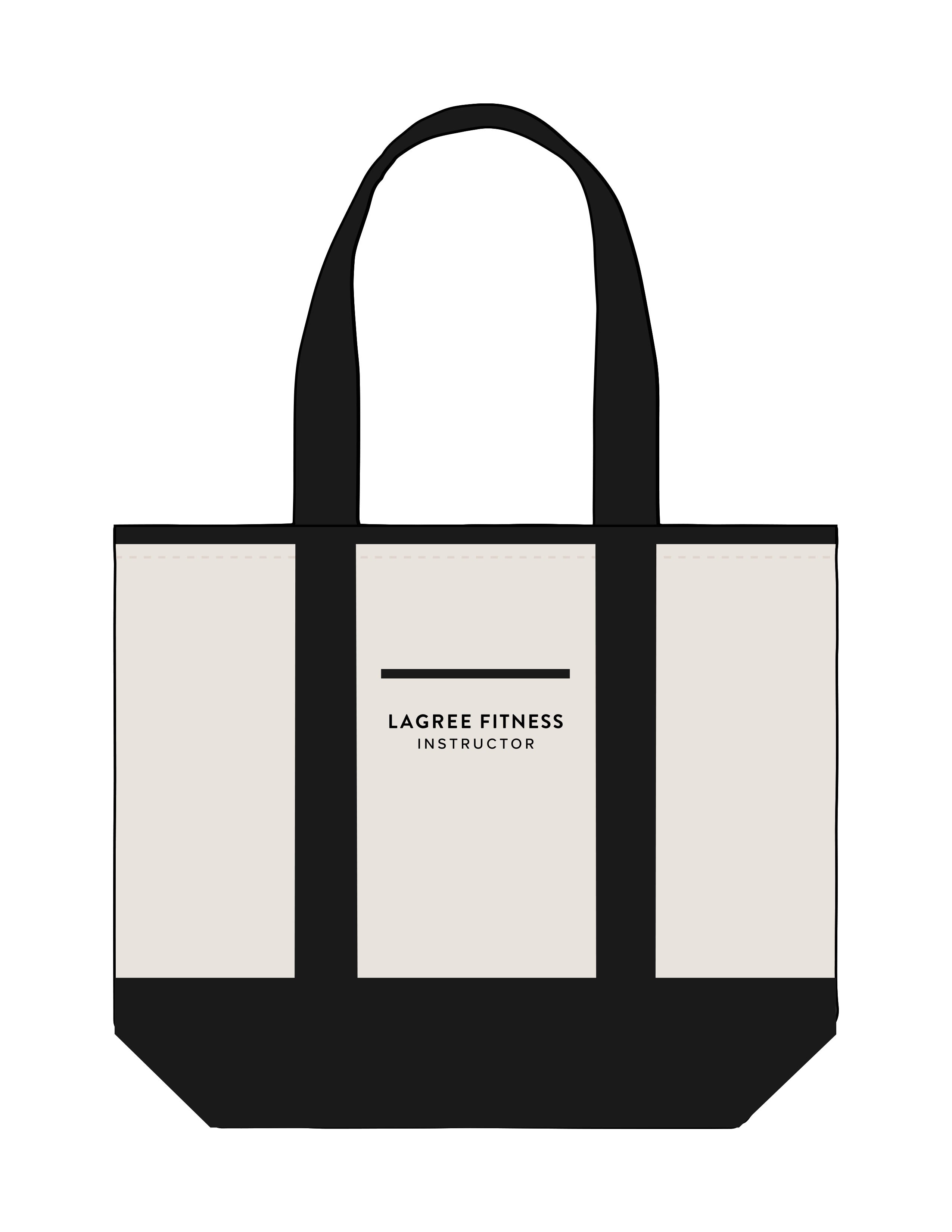 The Contrast Tote Bag - Natural / Black - Lagree Fit Expo Instructor - Center Body Stacked - Printed - Black